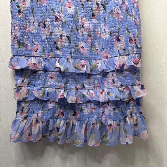 XL Abercrombie & Fitch Ruffle Bodycon Midi Dress Ruched Feminine Floral Coquette - Picture 4 of 9